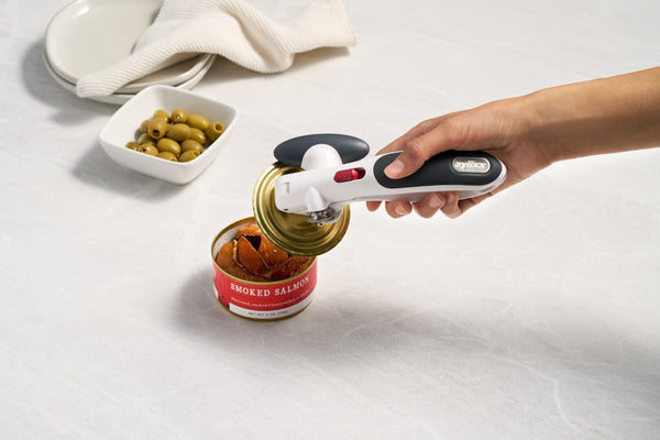 Zyliss Lock N' Lift Can Opener with Lid Lifter Magnet, White